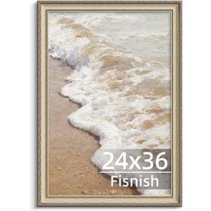 24x36 Poster Frame, Vintage 24 x 36 Poster Frame with HD Plexiglass Durable for Horizontal or Vertical Wall Mounting, White-Gray, 1 Pack
