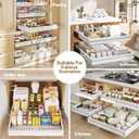 2 Pack Pull Out Cabinet Organizer With Raising Pad for Framed Cabinets,Expandable Width (13"-21") and Depth (17"-24"),3 Slide Rails Slide Out Drawers with Handle,No-Drill Roll Out Shelf,White