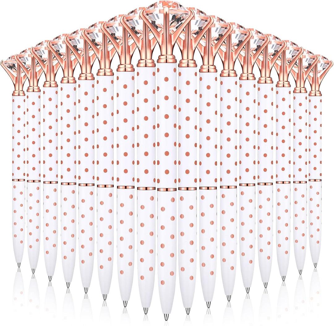 Leinuosen Diamond Top Ballpoint Pens, White with Rose Gold Dots, 50 Pens