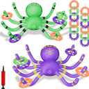 Halloween Spider Ring Toss Game, 2 Pack Inflatable Green and Purple Spiders with Rings and Pump, Fun Halloween Party Games for Kids Outdoor Trick or Treat Toys Carnival Decorations Party Favors