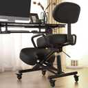 Ergonomic Kneeling Chair with Backrest, Improve Posture, Thick Cushions, Locking Wheels for Home & Office, AKONI 512B (Black), 16in x 12.5in x 25in