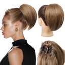 REECHO Ponytail Extension, 8" Short Mini Claw Clip Pony Tail Hair Extensions Natural Soft Feather-Light Tension-Free Ponytail Hairpiece for Women - Light Brown with Highlights