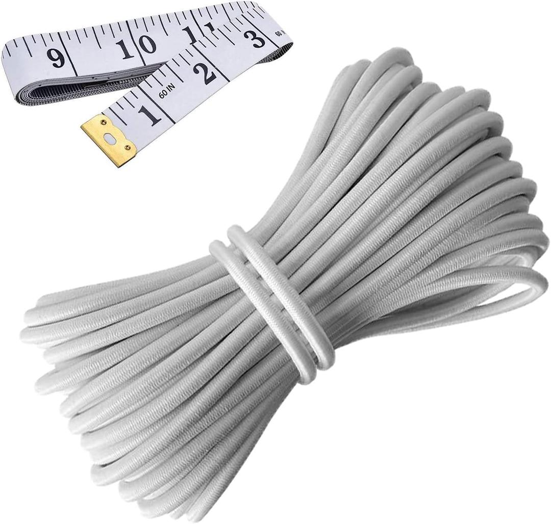Elastic Cord 1/8 Inch (3MM) x 33FT, White Elastic String Bungee Shock Cord with Nylon Sleeve and Heavy Strength for Crafting DIY Sewing