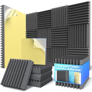 12 Pack Sound Proof Foam Panels For Walls 3x12x12 Self-Adhesive Acoustic Wall Panel High Density,Foam Adhesive Soundproof Wall Panel,Acoustic Panels Sound Absorbing for Studio Gaming Room-Black