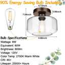 Industrial Semi Flush Mount Ceiling Light Oil Rubbed Bronze, 800 Lumen LED Bulb Included, Clear Glass Shade Ceiling Light Fixture, Light Fixture for Hallway Bathroom Bedroom, Hanging Light Fixtures