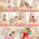 Pikler Triangle Set, 7-in-1 Foldable Climbing Toys Indoor, Wooden Playground Jungle Gym with Arch & Ramp & Ladder, Montessoris Kids' Indoor Climbers Activity Center for Boy Girl Gift (Pink-cat)