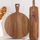 Hsei 2 Pcs Acacia Wood Cutting Board with Handle Wooden Charcuterie Board Large Paddle Carving Chopping Set Butter Serving Tray for Cheese Meat Fruit Bread (Classic Handle,16x12,19x4.7 Inch)