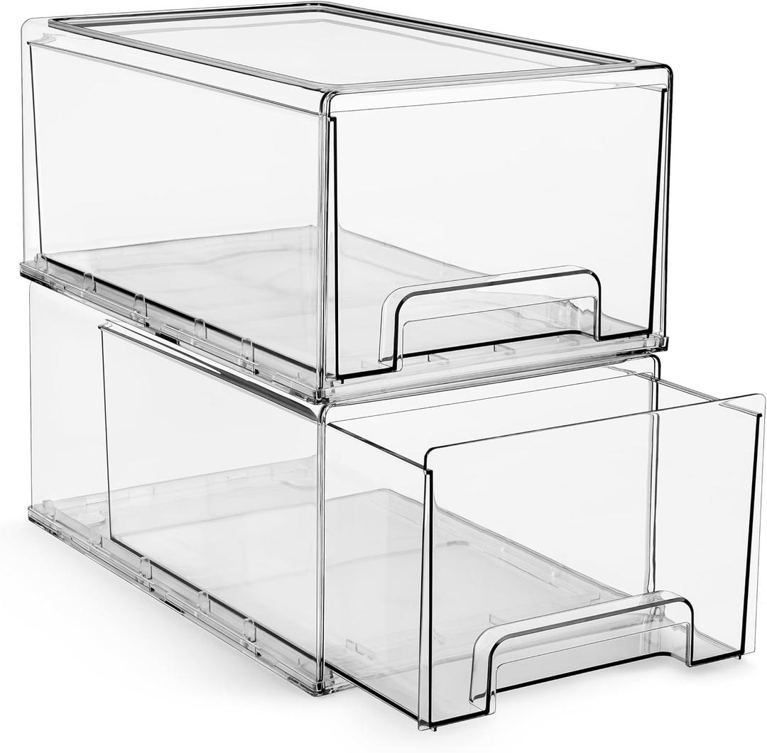 Sorbus Large Clear Storage Drawers (2 Pack)  Stackable Pull-Out Storage Bins with Handles, Slide Out Organizer Drawers for Pantry, Fridge, Kitchen  Stackable Acrylic Storage Bins