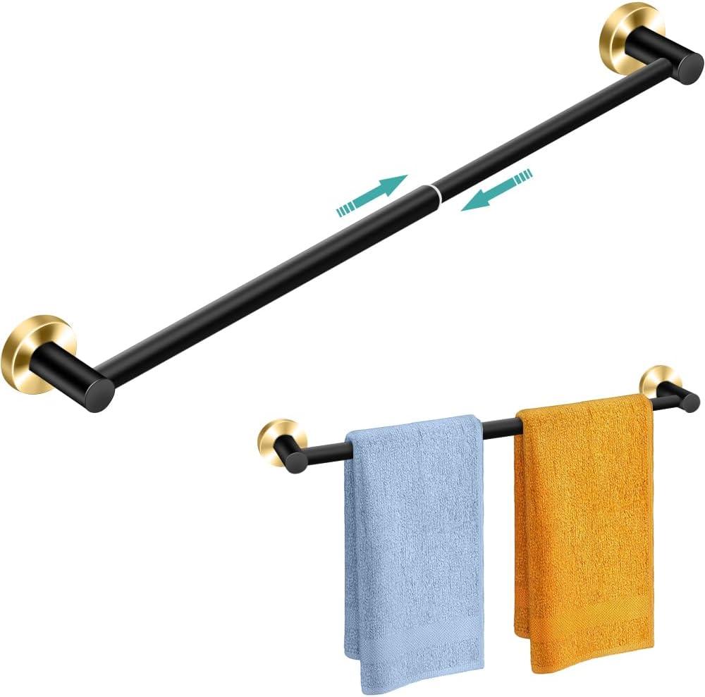 MGahyi Towel Racks for Bathroom-Adjustable Towel Holder(13.18inch-24inch) Sturdy and Rustproof Towel Bar Wall Mounted, Single Towel Bar Rod for Bathroom Accessories (Black Gold, 1Pack)