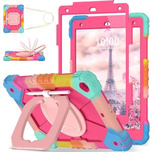 WESOROL Case for iPad 9th/8th/7th Generation 10.2 Inch iPad 9th Generation Case with Screen Protector Rotating Stand Pencil Holder Heavy Duty Shockproof Cover for 9th Gen iPad Case,Colorful Pink