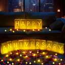 Happy Anniversary Decoration, Light Up Letters Luminaries Signs with Flameless Candles and Fake Rose Petals, Anniversary Romantic Party Decor