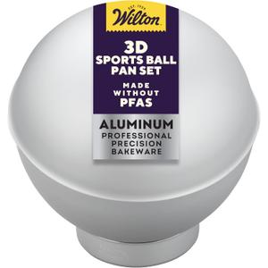 Wilton 3D Sports Ball Cake Pan Set, Aluminum Bakeware for Shaped Cakes, Durable, Even Heating, Rust-Resistant, Includes 2 Half-Sphere Pans, Packaging May Vary