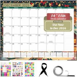 Gannyfer 2026 Desk Calendar, 18-Month Large Desktop/Wall Calendar, 14" x 11" Fridge Calendar, Use Now to Dec 2026, Personal Planner for Home, School, Office (3 Stickers) (Colorful - B)