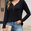 Edelqual Womens Long Sleeve Tops 2025 Fall Winter Sweater Casual Henley V Neck Shirts Light Tunic Trendy Fashion Clothes (L)