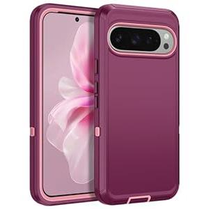 for Google Pixel 9 Pro XL Case Heavy Duty Protective Shockproof Dropproof 3-Layer Full Body Protection [Without Screen Protector] Tough Rugged Cover for Pixel 9 Pro XL, Purple/ Pink 
