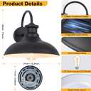 Solar Barn Lights for Outside, Dusk to Dawn Farmhouse Gooseneck Barn Light, 12" Large Black Porch Light Fixture Wall Mount, Waterproof Outside Wall Lights Solar Powered for Porch Garage Patio, 2-Pack