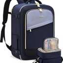 LOVEVOOK Travel Backpack For Women, 40L Carry On Backpack Flight Approved, Large Personal Item Bag Fits 17 Inch Laptop, TSA Approved Luggage With 3 Packing Cubes,Waterproof Weekender Gym Essentials (Dark Blue-Beige-Black)