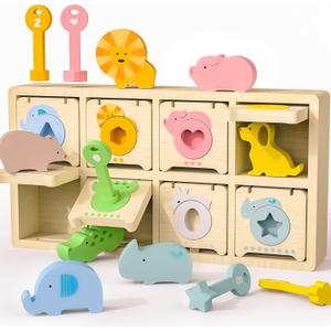 Montessori Toys for 2 Year Old|Wood Lock and Key Toy Fine Motor Skills Color Sorting Shapes Games for Toddlers 1-3|Preschool Learning Activities Birthday Gifts for 2 Year Old Girls and Boy
