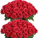 FOTEEWL 60 Pcs Artificial Rose Flower Realistic Faux Silk Roses Stem Fake Roses Bouquet for Flower Arrangement,Wedding Centerpieces,Party,Home Decorations (Burgundy)