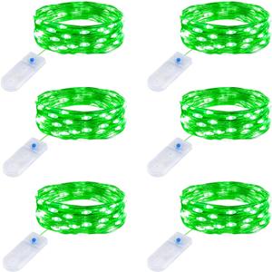 Minetom 6 Pack Fairy Lights Battery Operated String Lights - 7ft 20 LED Waterproof Silver Wire Firefly Lights for St Patrick's Day Decor DIY Crafts Wedding Table Centerpieces, Green