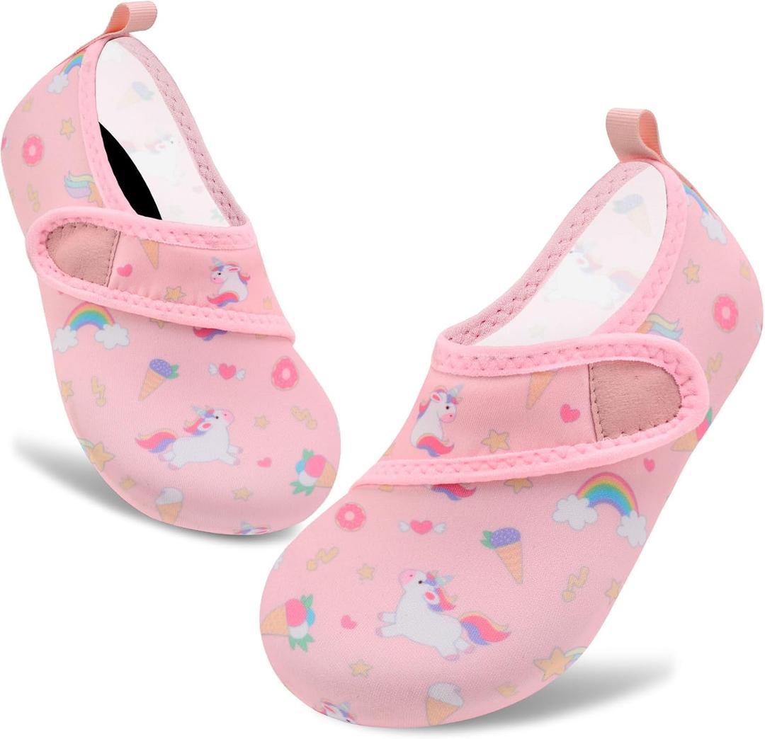 VIFUUR Kids Water Shoes Boys Girls Barefoot Water Sports Socks Hook&Loop Beach Shoes Quick Dry Aqua Socks Swim Walking Outdoor Sports for Toddler (12-13 Little Kid, Unicor Nude)