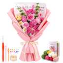 Iuuidu Crochet Kit for Beginners, Rose-Pink Flower Bouquet Crochet Kit, Knitting Kit with Step-by-Step Video Tutorials for Woman Birthday Anniversary Day Weddings Party Present, Home Decor