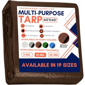 Tarp Cover Brown/Black Heavy Duty 40X40 Thick Material, Waterproof, Great for Tarpaulin Canopy Tent, Boat, RV Or Pool Cover (Heavy Duty Poly Tarp Brown/Black) (Brown-medium Weight Protection)