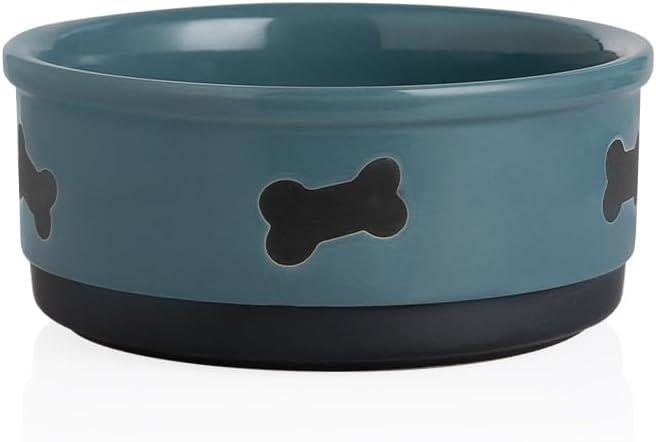 Sweejar Ceramic Dog Bowls with Bone Pattern, Dog Food Dish for Medium Dogs, Porcelain Pet Bowl for Water 35 Fl Oz (Fog Blue)