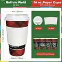 Disposable Coffee Cups with Lids for 48 Guests 16 oz, Christmas Buffalo Plaid Hot Cups for Coffee/Tea/Water/Juice, Xmas Premium Party Tableware Sets for Holiday, Winter, School, Family