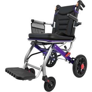 Ultra Lightweight Folding Wheelchair for Seniors & Adults, Portable Transport Chair, 12" PU Rear Wheels, Supports 300lbs, Compact for Daily Use & Travel
