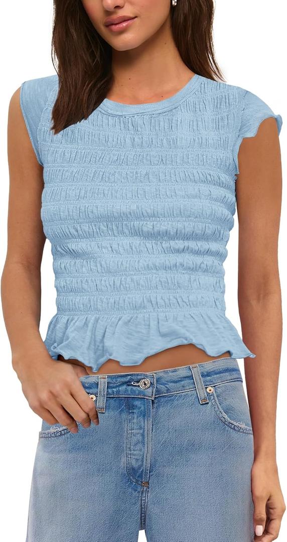 Panadila Womens Crop Tops Short Sleeve Shirts Ruched Fitted T Shirts Summer Going Out Tops Y2k Baby Tees, Large