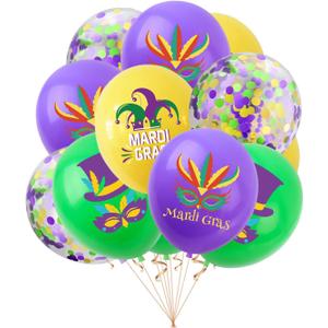 Totelux Mardi Gras Balloons 12’’ Carnival Mask Balloons Green Brown Gold Balloons Set for Mardi Gras Masquerade Rave Party Decorations Supplies 16Pcs