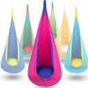 Y- STOP Kids Pod Swing Seat, Hanging Hammock Chair Swing with Inflatable Pillow, Sensory Swing Chair with Pocket for Outdoor and Indoor (Pink and Blue)