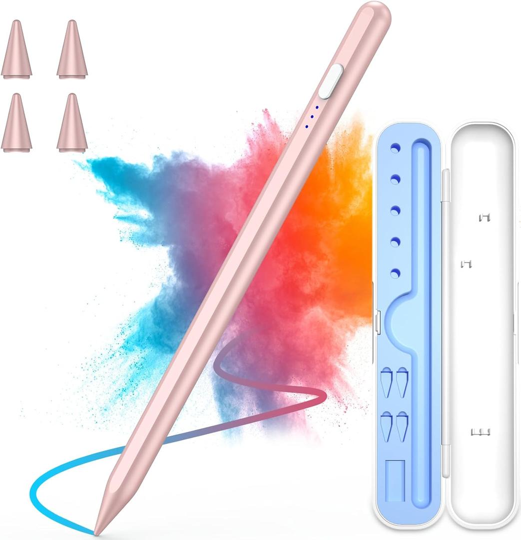 Stylus Pen for iPad 2018-2025, 15 Mins Fast Charge for Apple Pencil with Palm Rejection, Compatible with iPad 11/10/9/8/7/6, Pro M4/12.9"(6/5/4/3)/11", Air M3/M2/5/4/3, Mini A17 Pro/6/5,Rose