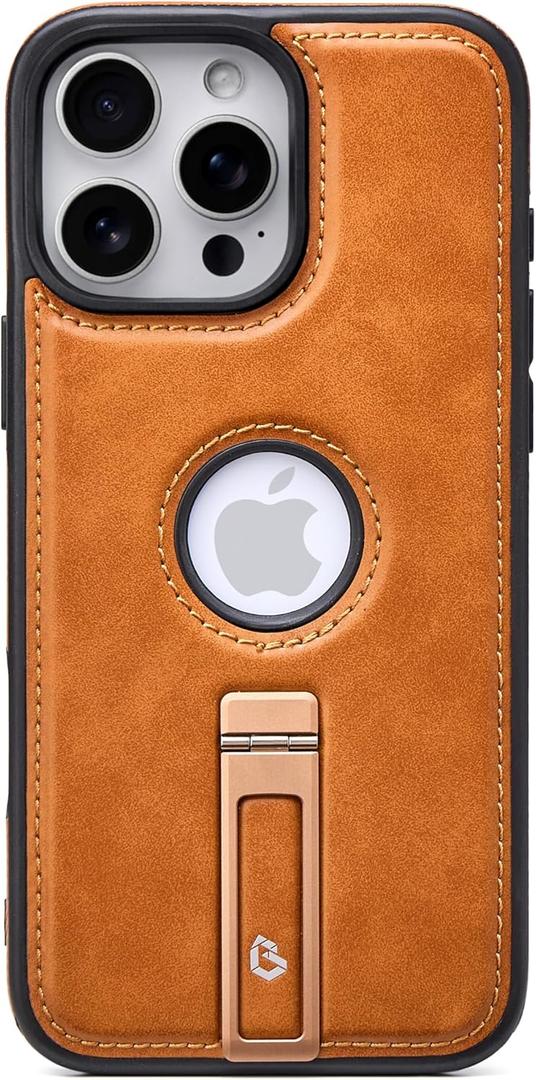 for iPhone 16 Pro Max Case Leather with Stand, Strong Magnetic Fits for MagSafe (Brown, iPhone 16 Pro Max)
