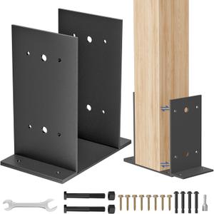 6x6 Post Base 1 Pcs,Heavy Duty Detachable Post Bracket with Adjustable Inner Size (5.6" x 5.1"-6.1"), Rust-Proof Powder-Coated Thick Post Anchor for Deck Railing, Fences, Mailboxes, Pavilions