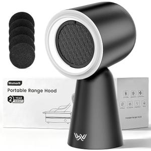 Portable Range Hood with Light, Desktop Kitchen Exhaust Fan with Water Washing Self-Cleaning Mode, 12° Adjustable Head, 3-Speed, Low Noise, Ideal for Apartment, RV, Indoor Hot Pot and BBQ (Black)