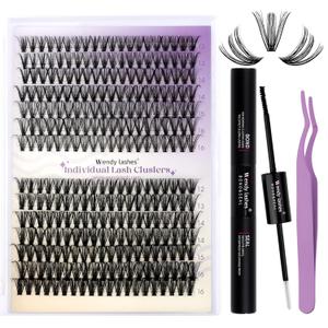 Lash Clusters Kit Natural for DIY: 280-Pcs 30D+40D Ultra-Lightweight Waterproof Eyelashes, D Curl Cat Eye 12-16mm Mixed Fake Lashes by Wendy Lashes