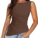 PRETTYGARDEN Womens Ruched Tank Tops 2025 Summer Sleeveless Slim Fit T Shirts Blouses Going Out Y2K Fashion Clothes (Small, Coffee)
