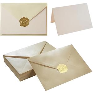 Homtable 50 Pack Shiny Envelopes with Shiny Cards and Gold Stickers for Invitations and Greeting Cards (Shiny Cream, 5x7)