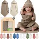 100% Organic Cotton Muslin Baby Hooded Towels 32x32 Inch  2 Pack Soft & Absorbent Hooded Baby Towels For Boys & Girls, Premium Hooded Towels, Ultra-Gentle Baby Essentials in Deep Olive/Ivory