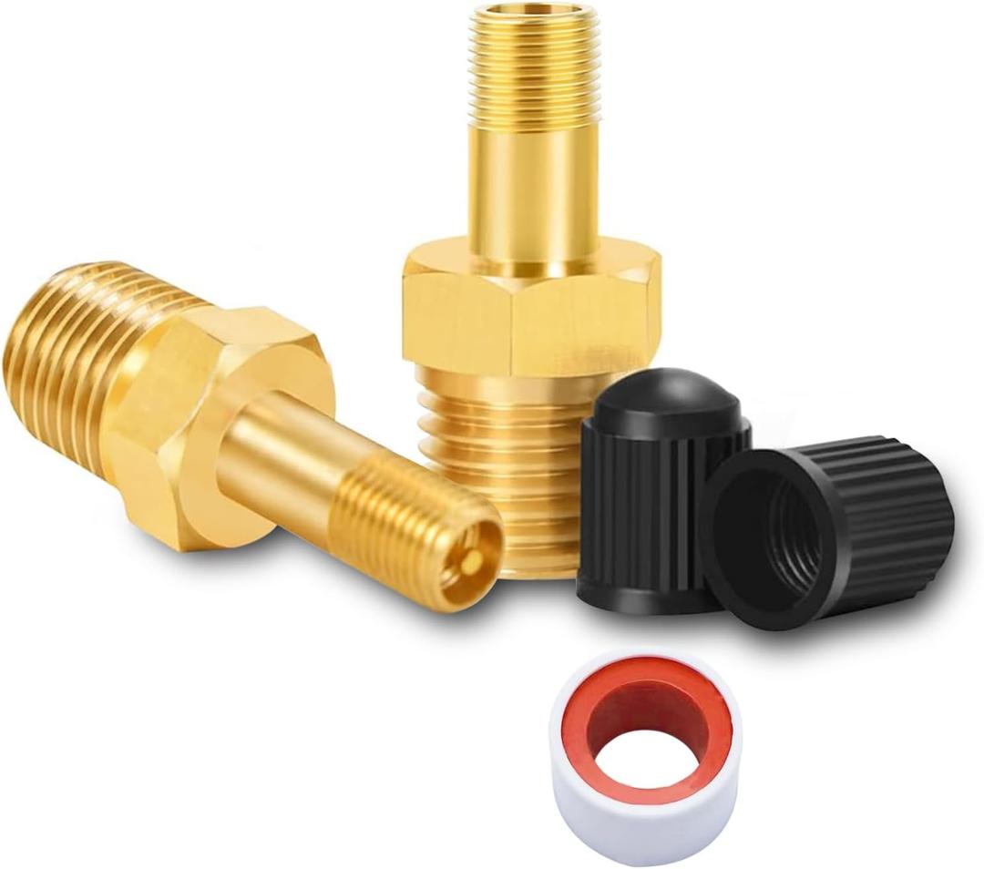 GODESON 1/4" NPT Tank Valve, Anti-Corrosion Brass Schrader Valve with 1/4" Male NPT,Using with Air Compressor Tanks with Sealing Caps (Pack of 2)