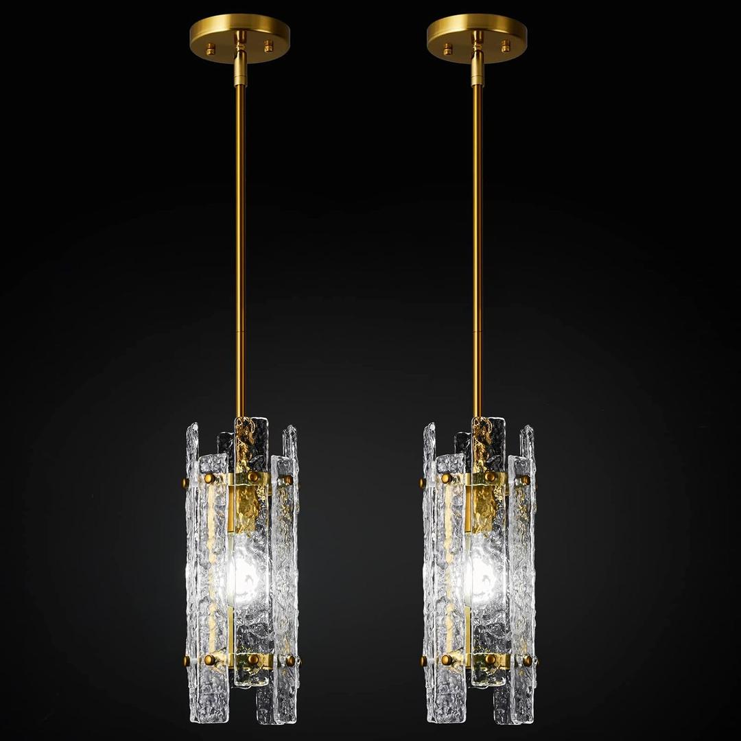 Gold Crystal Pendant Lighting Modern Mini Glass Chandeliers, Adjustable Pendant Light Fixture for Bedroom Dining Room Living Room Kitchen Island Corridor(2 Pack) (5.3in-2Pack)