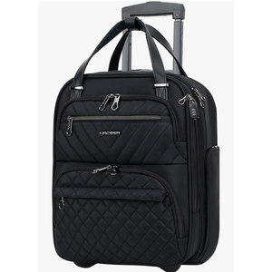 KROSER Carry On Underseat Multi-functional, 16-inch Underseater Lightweight Overnight Suitcase for Men Women, Black