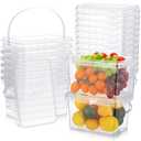 Domensi 24 Pcs 68 oz Clear Plastic Food Buckets Ice Cream Buckets with Lids and Handle, Reusable Square Deli Containers Freezer Microwave Safe for Kitchen Food Drinks Storage