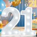 Pooqla 21st Birthday Decorations for Her Him, Decorative LED Light Up Numbers, Marquee Numbers 21 Sign for Party Backdrop 21st Wedding Anniversary Decor, Warm White and Cool White Number 21