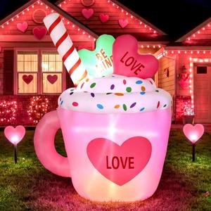 Leyndo 5 ft Valentine's Day Inflatables Outdoor Decorations Heart Pink Cup Blow up Valentine Romantic Ice Cream Cup with Builtin LED Lights for Yard Lawn Outside Garden Wedding Holiday Anniversary