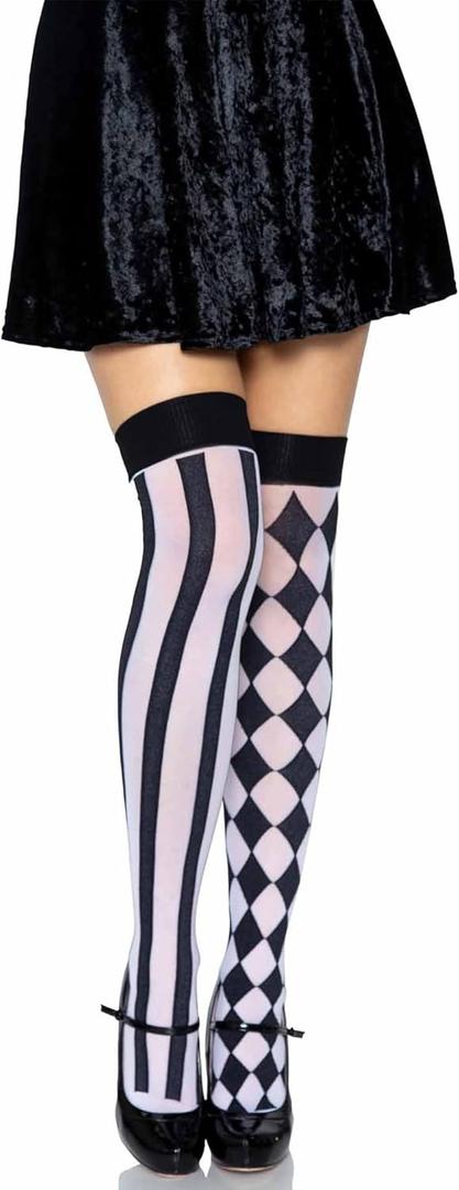Leg Avenue women's Harlequin Thigh Highs (One Size, Black/White)