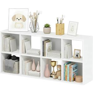 8-Cube Storage Organizer, White Bookshelf with Open Compartments for Home Office, Modern Bookcase Display Shelf for Living Room, Bedroom & Entryway