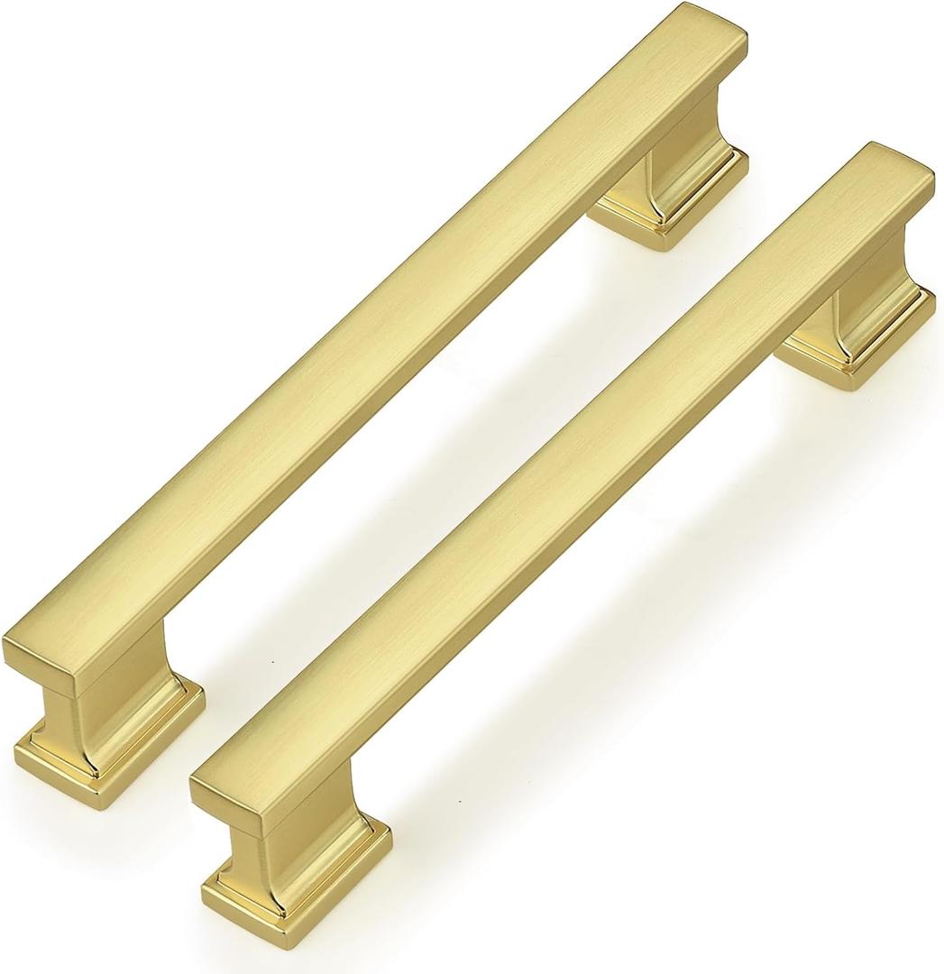 Probrico 5 Pack 5 Inch Brushed Gold Cabinet Pulls, Gold Kitchen Cabinet Handles for Elegant Upgrades, Durable Bathroom Hardware Set, Heavy-Duty Drawer Pulls for Dresser Hardware